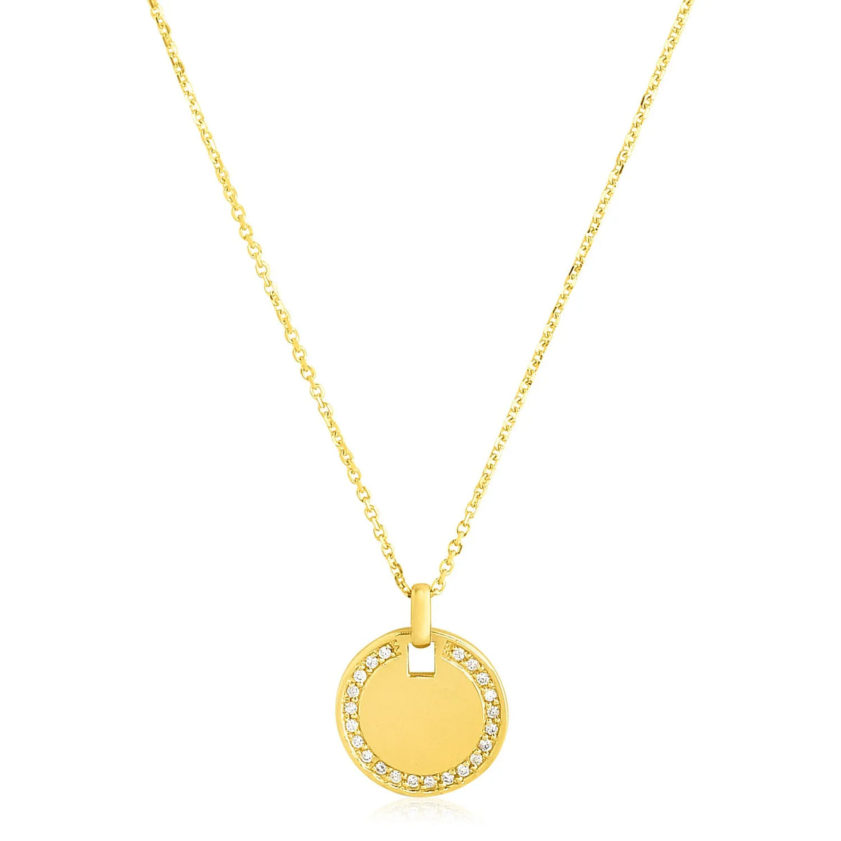 UD2 14k Yellow High Polish Round Disc Tag Necklace Luxury Diamond Jewelry