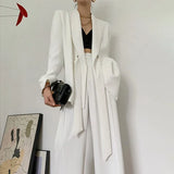 TWOTWINSTYLE Elegant White Blazer For Women Notched Long Sleeve Tunic Sashes Solid Minimalist Blazers Female Fashion New Spring