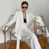TWOTWINSTYLE Elegant White Blazer For Women Notched Long Sleeve Tunic Sashes Solid Minimalist Blazers Female Fashion New Spring