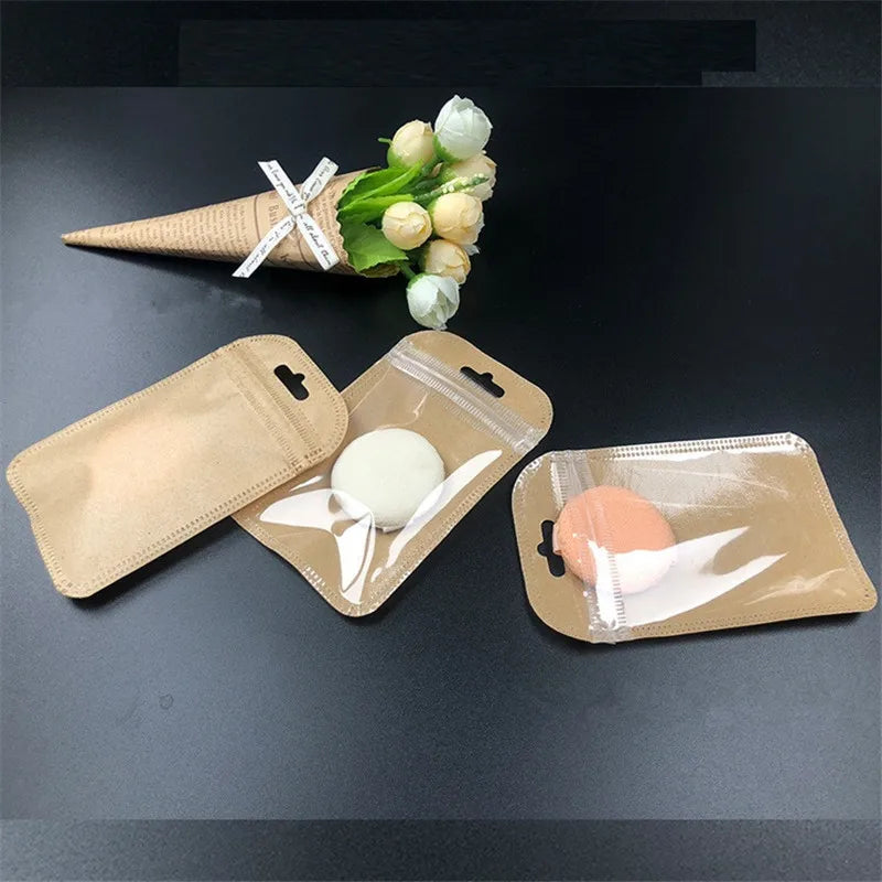 5000Pcs/Lot 7*11cm Small Kraft Paper Ziplock Bag Jewelry Zip Zipped Lock Reclosable Poly Bags Clear Mini Thick Pouch