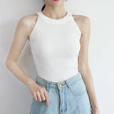 HELIAR Women Black Y2K Crop Tops Knitted Off Shoulder Tank Tops Female O-Neck Elastic Solid Elegant Tops Women 2024 Summer
