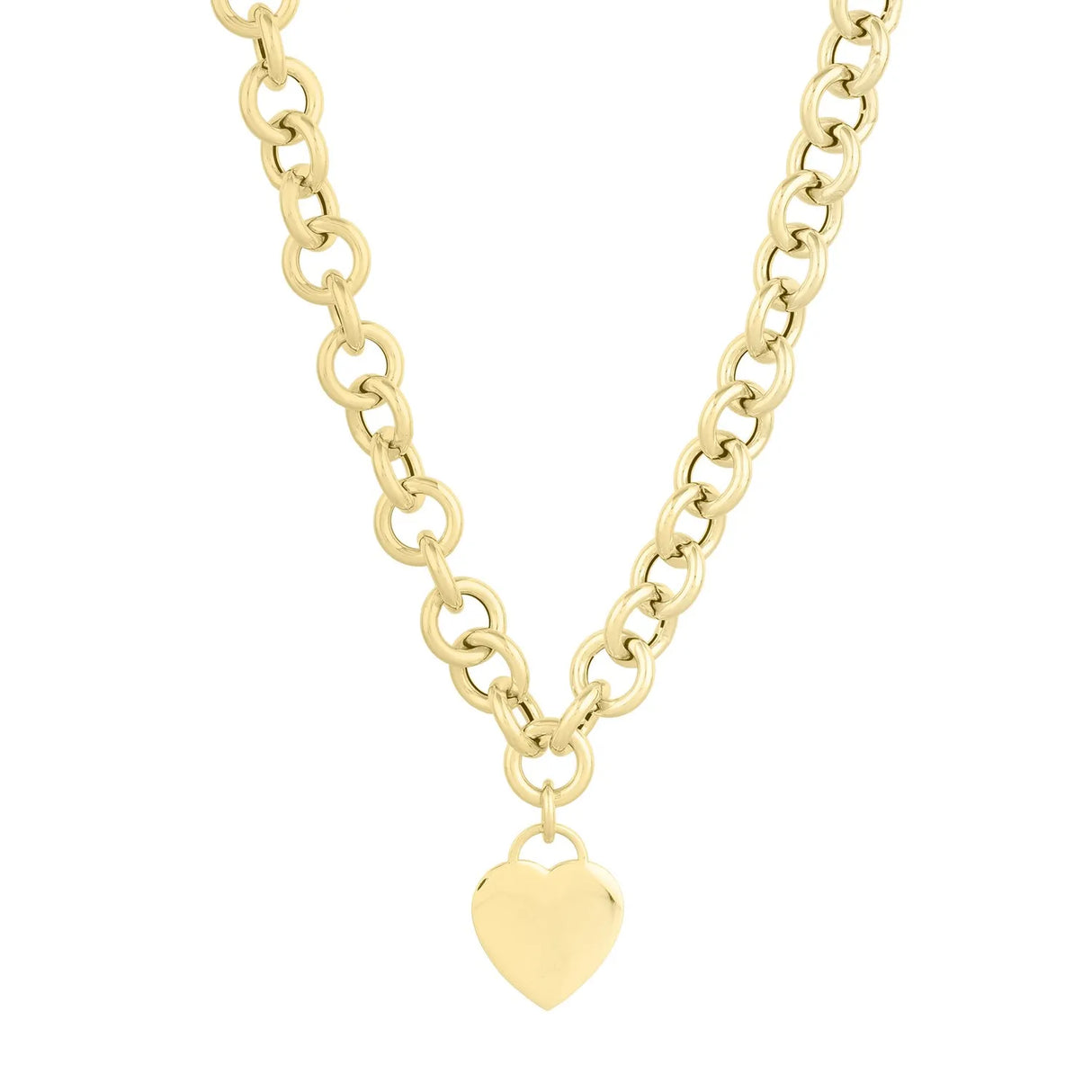 UD2 14k Yellow Gold Diamond Set Geometric Rolo Link Necklace 11.40 mm Rope Chain with Rhodium Plating Stainless Steel Jewelry