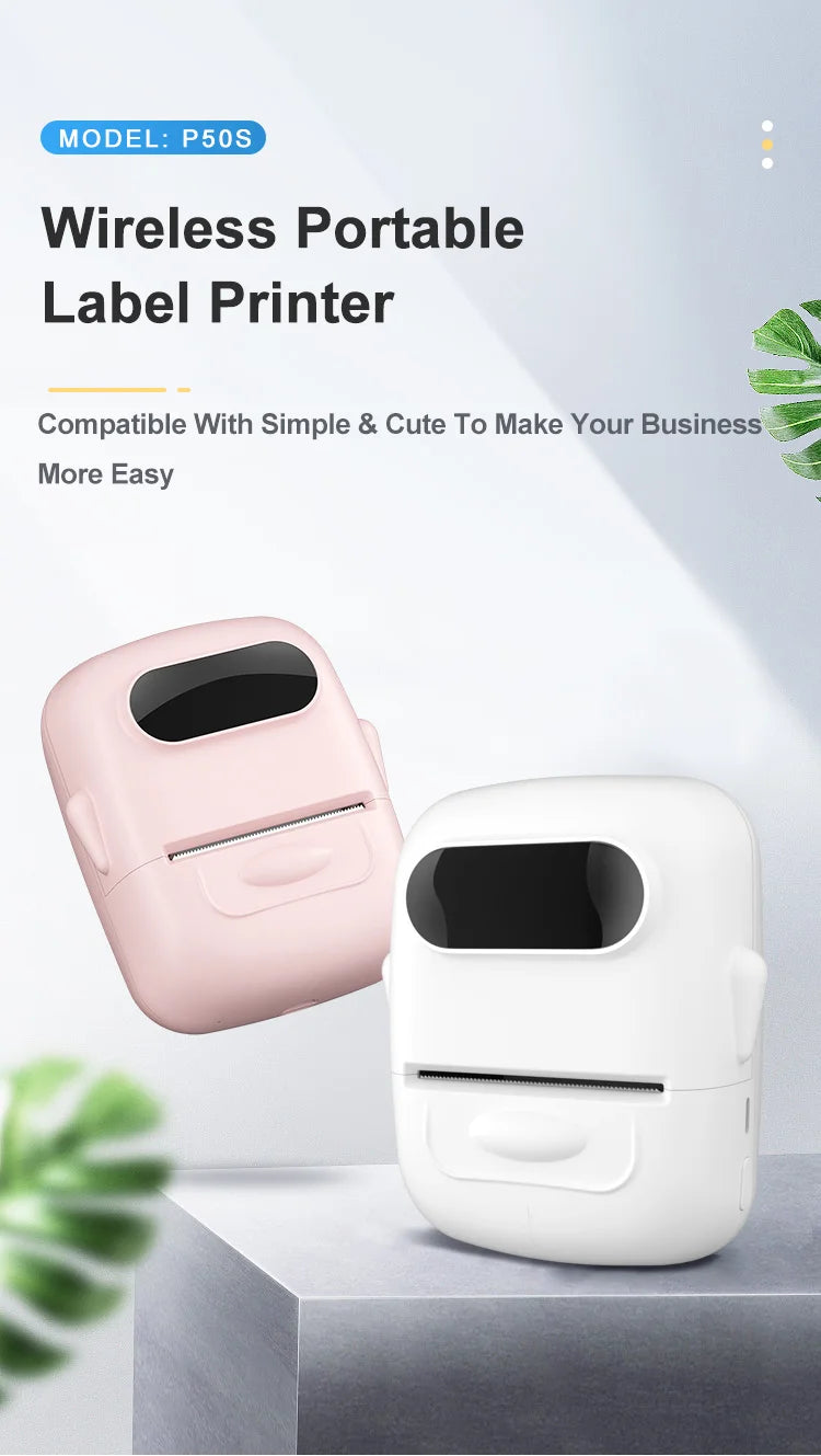 Portable P50 Thermal Label Maker Mini for Bluetooth Photo Printer Self-Adhesive Blue Stickers Impresoras 2D Stock Product