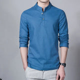 Men's Clothing  Men Spring Tops & Tees Male Fashion T-Shirts Stand Collar Long-sleeved Slim Base Shirt Homme Linen t-shirt