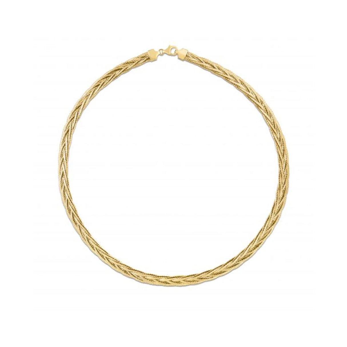 UD2 14k Yellow Gold Rapunzel Woven Necklace with Geometric Pattern Trendy Link Chain Featuring Zircon Pearl Rhodium Gold Plated