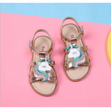 Unicorn girls sandals bright metallic kids girls sandals Adjustable customized fit princess summer shoes
