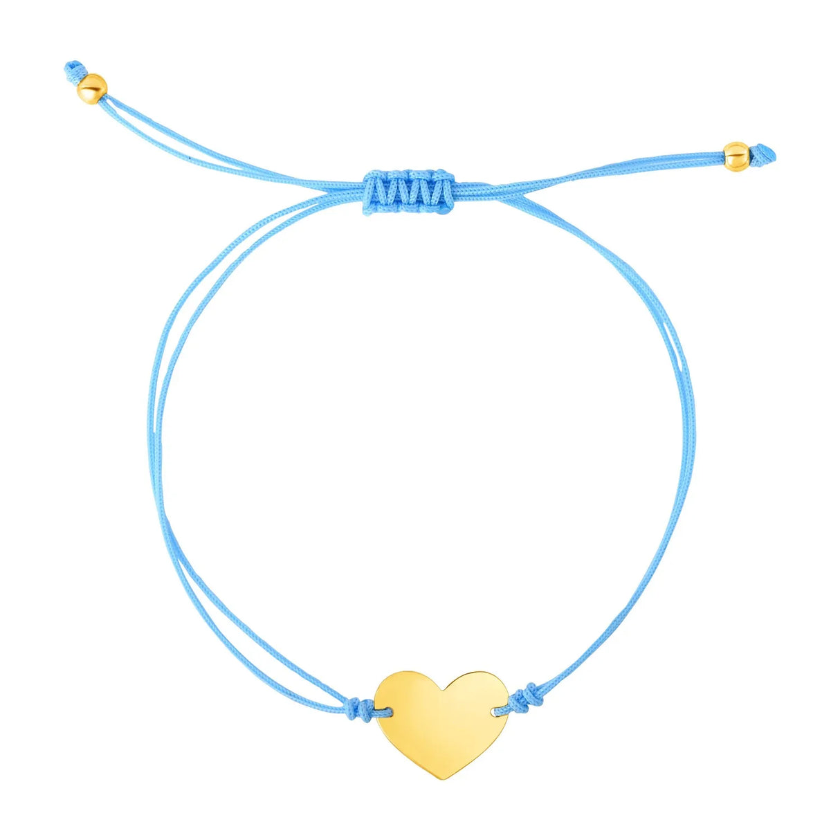 UD2 9 1/4 Inch Blue Cord Adjustable Bracelet with 14k Yellow Gold Heart Fashion Charm Bracelets