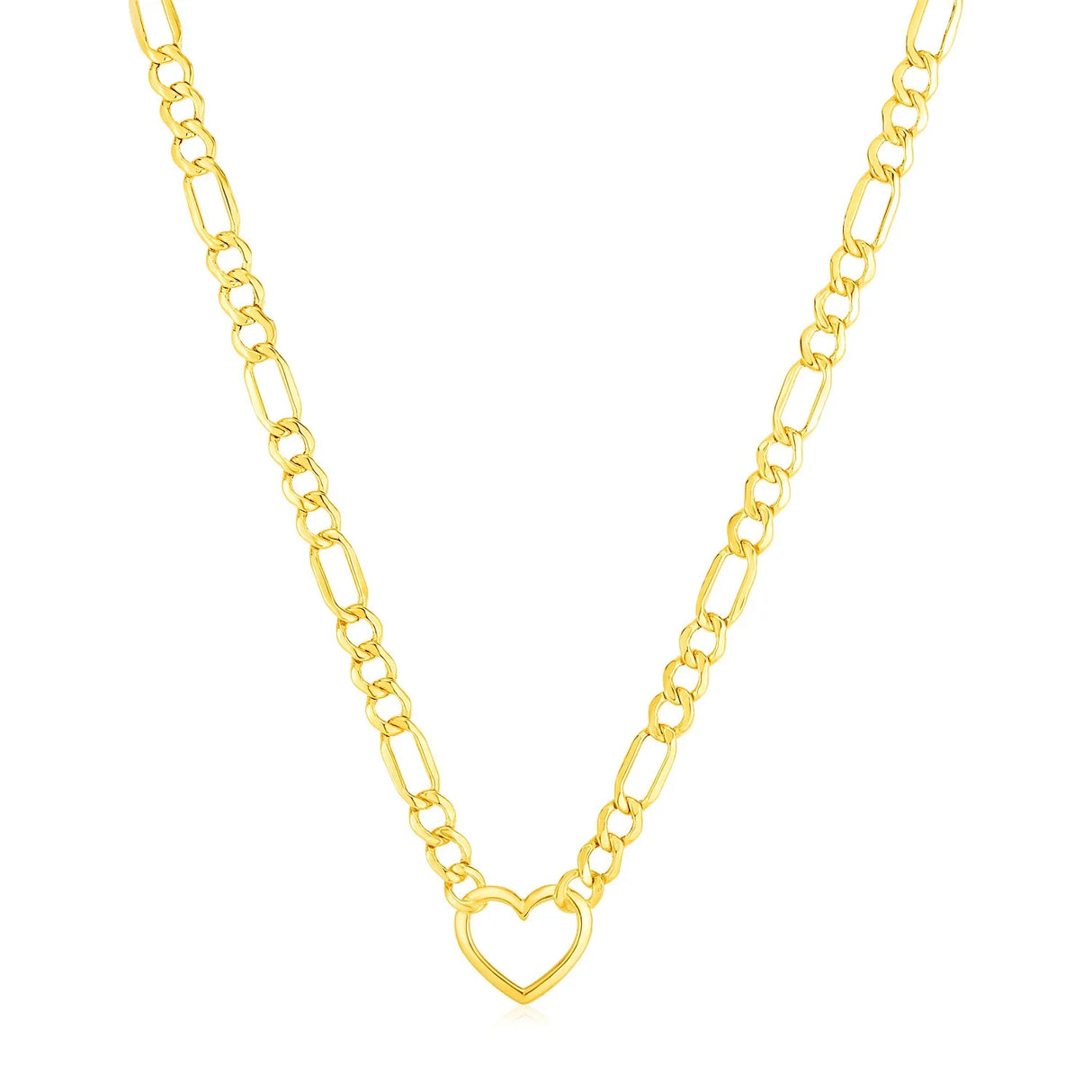 UD2 14k Yellow Gold Figaro Chain Necklace with Heart Featuring Diamond and Pearl Religious Style for Weddings Parties Gifts