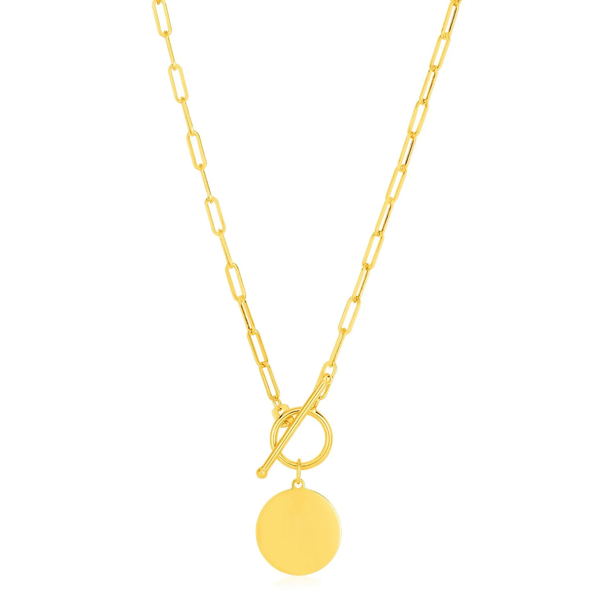 UD2 14k Yellow 18k Gold Necklace with Link Chain 14k Yellow Gold Circle Pendant and Paperclip Chain