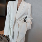 TWOTWINSTYLE Elegant White Blazer For Women Notched Long Sleeve Tunic Sashes Solid Minimalist Blazers Female Fashion New Spring