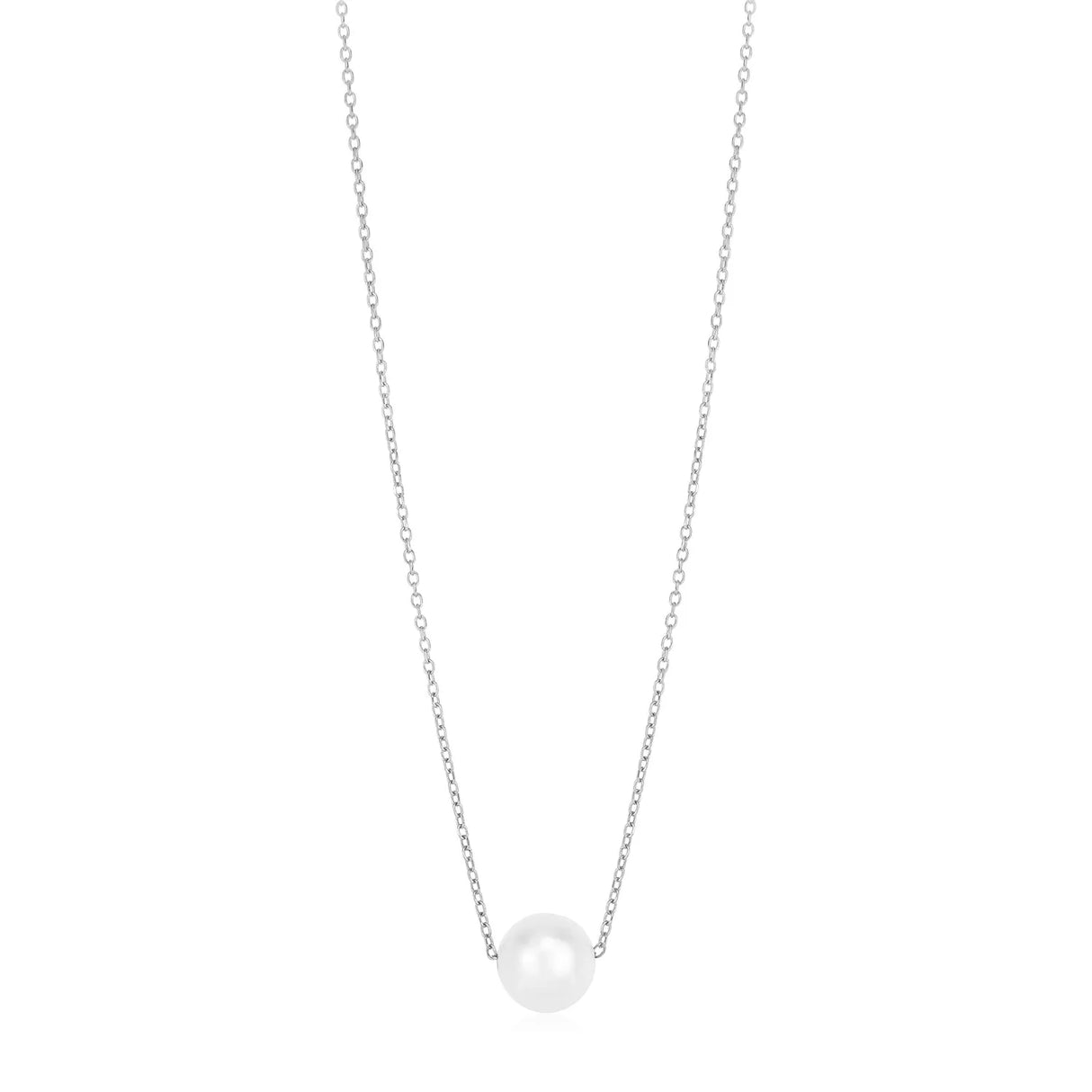 UD2 14k White Gold Solitaire Necklace with Pearl Elegant and Luxurious