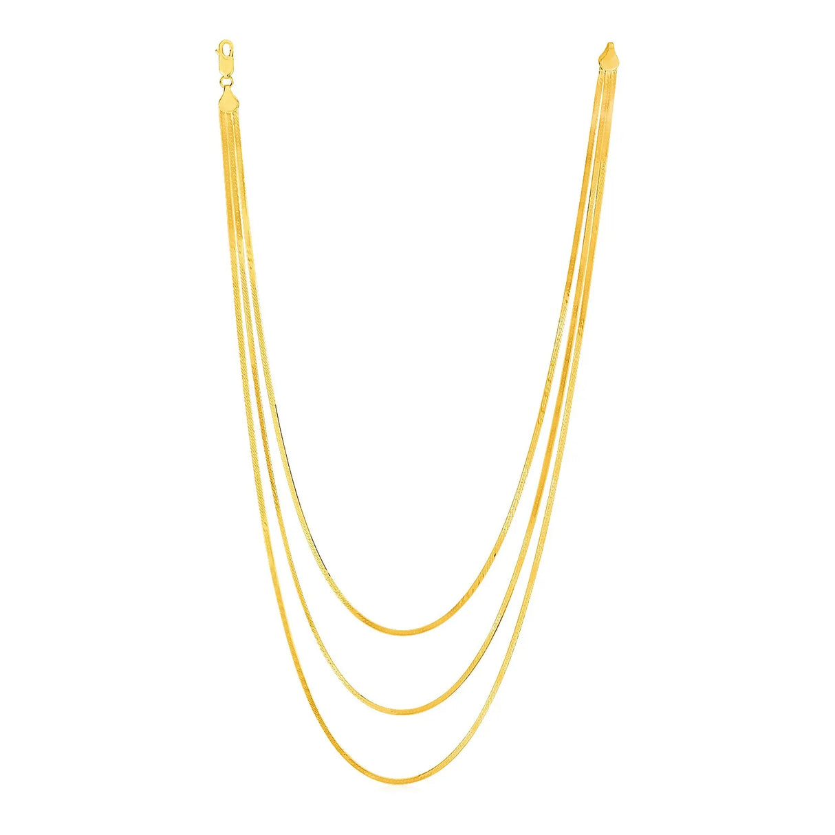 UD2 14k Yellow Gold Three Strand Herringbone Chain Necklace Trendy Religious Style White 18k Gold Plating Diamond Pearl Gift