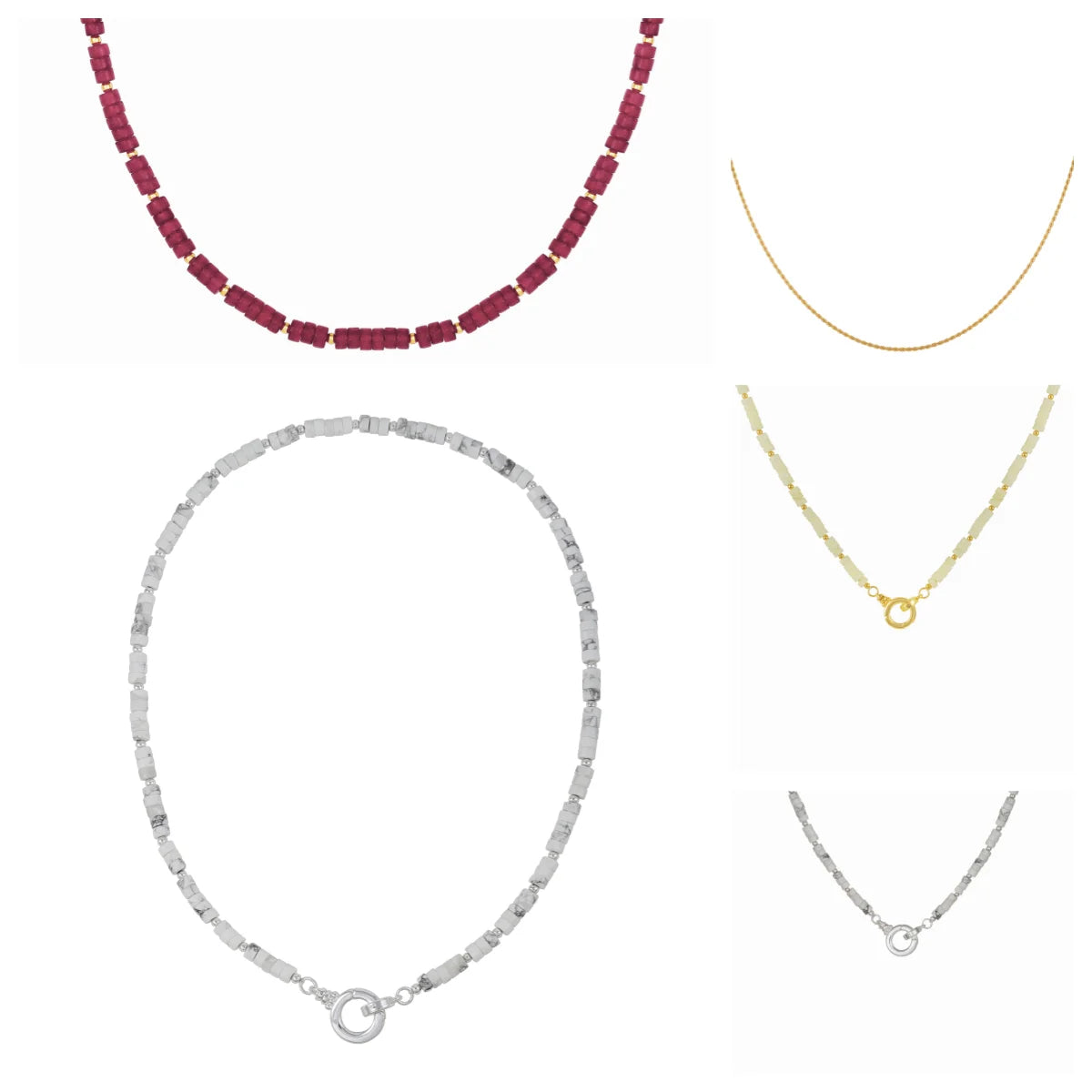 86 YORK Brand Classic Simple Gray Red Stone Necklace Collarbone Fashion Metal Chain Necklace for Women