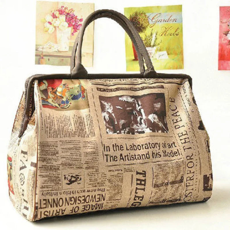 Women Charming Handbag Retro Newspapers Print Shoulder Tote Bags For Women 2024