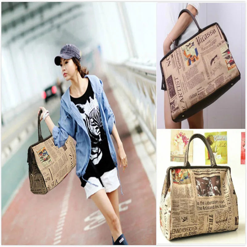 Women Charming Handbag Retro Newspapers Print Shoulder Tote Bags For Women 2024