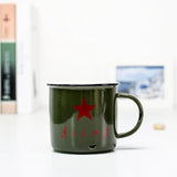 serve the people mug classic army green handgrip metal carbon steel Traditional Chinese mug Enamel mug Antique mug
