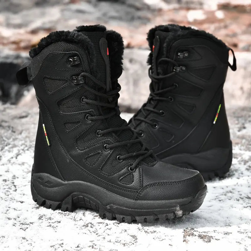 New Warm Plush Snow Boots Men Lace Up Casual High Top Men's Boots Waterproof Winter Boots Anti-Slip Ankle Boots Men's Work Boots