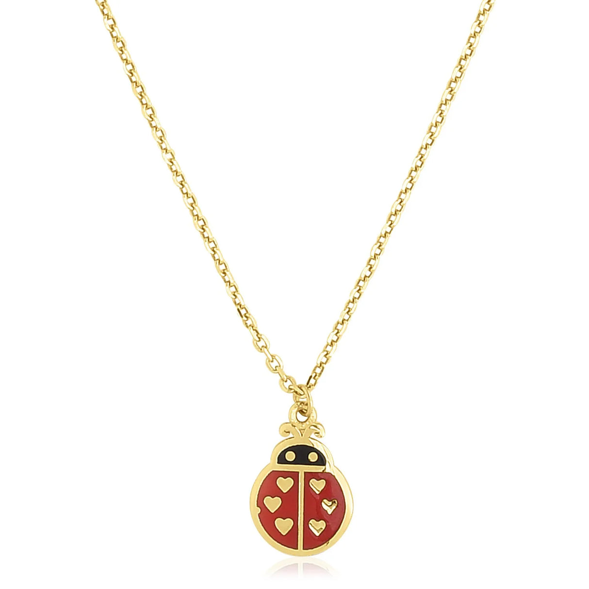 UD2 14k Yellow Gold High Polish Ladybug Enamel Pendant Necklace Fashionable Jewelry for Women