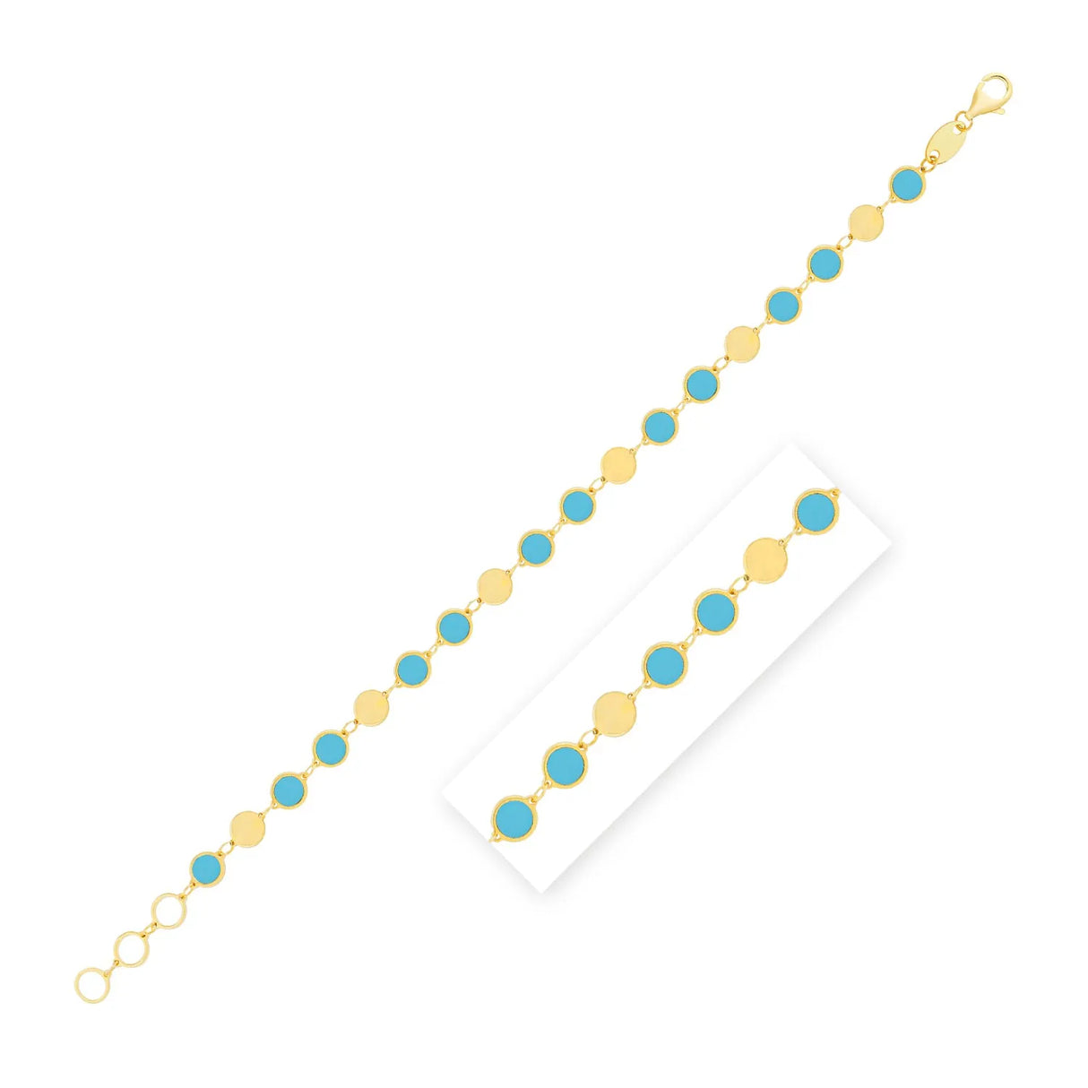 UD2 14k Yellow Gold Turquoise Geometric Mirror Gem Chain Bracelet 5.00 mm Fine Beaded Bracelets