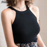 HELIAR Women Black Y2K Crop Tops Knitted Off Shoulder Tank Tops Female O-Neck Elastic Solid Elegant Tops Women 2024 Summer