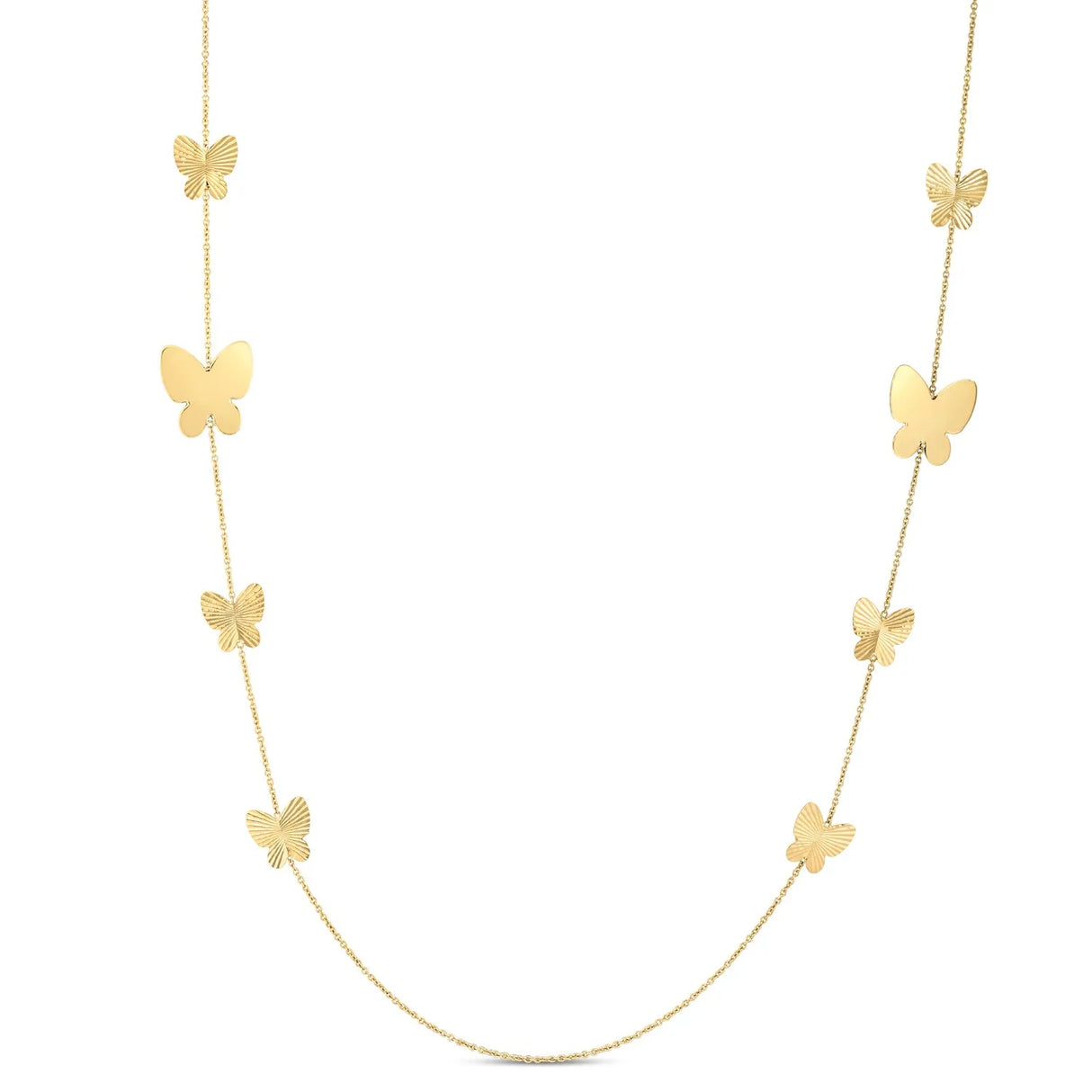 UD2 14k Yellow Gold Papillon Graduated Butterfly Necklace Fashionable and Elegant with Unique Design