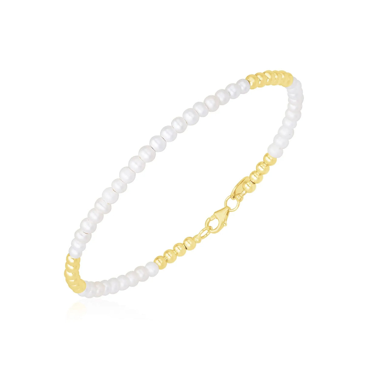 UD2 14k Yellow Gold High Polish Freshwater Pearl Pallina Bead Bracelet Elegant Pearl Bracelets & Bangles