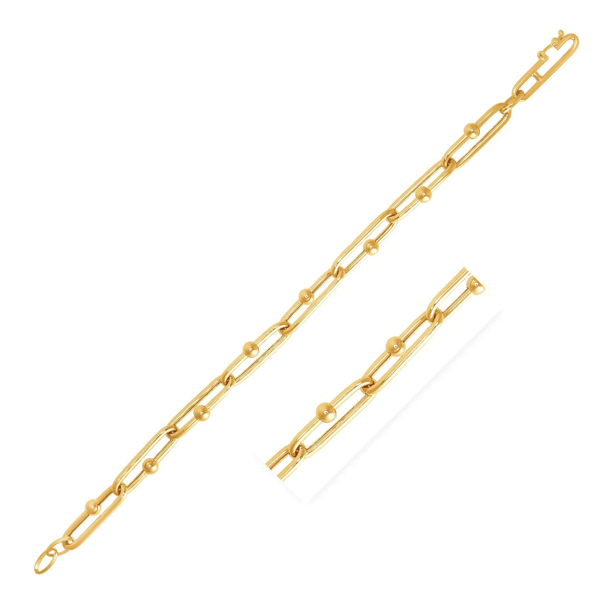 UD2 14k Yellow Gold 7 3/4 Inch Beaded Oval Chain Bracelet Elegant Fine Beaded Bracelets
