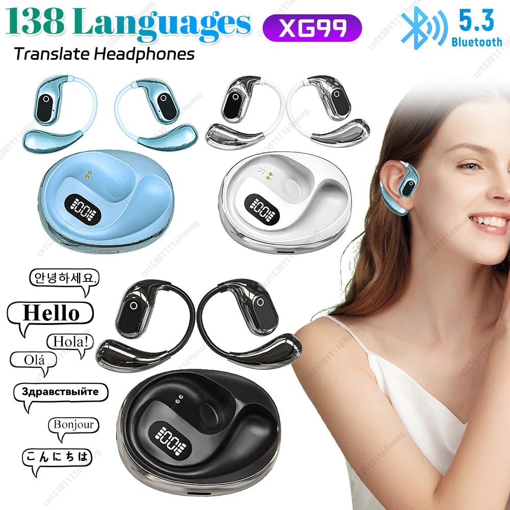 AI Intelligent Translator Earbuds 138 Languages Bluetooth-Compatible 5.3 Two-Way Voice Translator Waterproof Open Ear Headphones