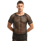 Sexy T-shirts for Men See-Through Mesh Breathable Short Sleeve Clothing Black Fashion Party Nightclub Transparent Man Shirt 2022