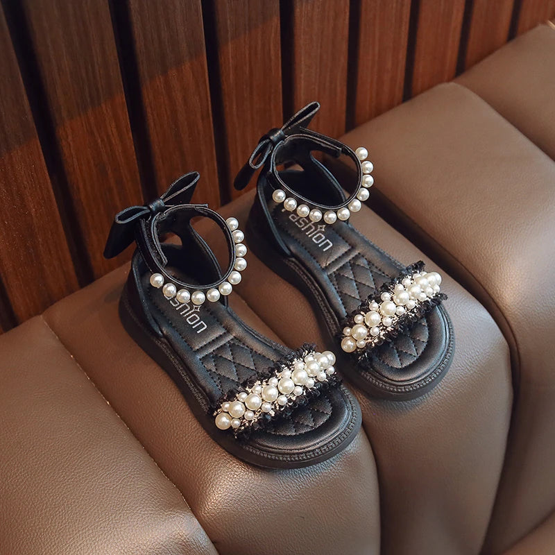 Girls' Beach Sandals: Adorable Princess Design, Black or White, Cool & Comfy