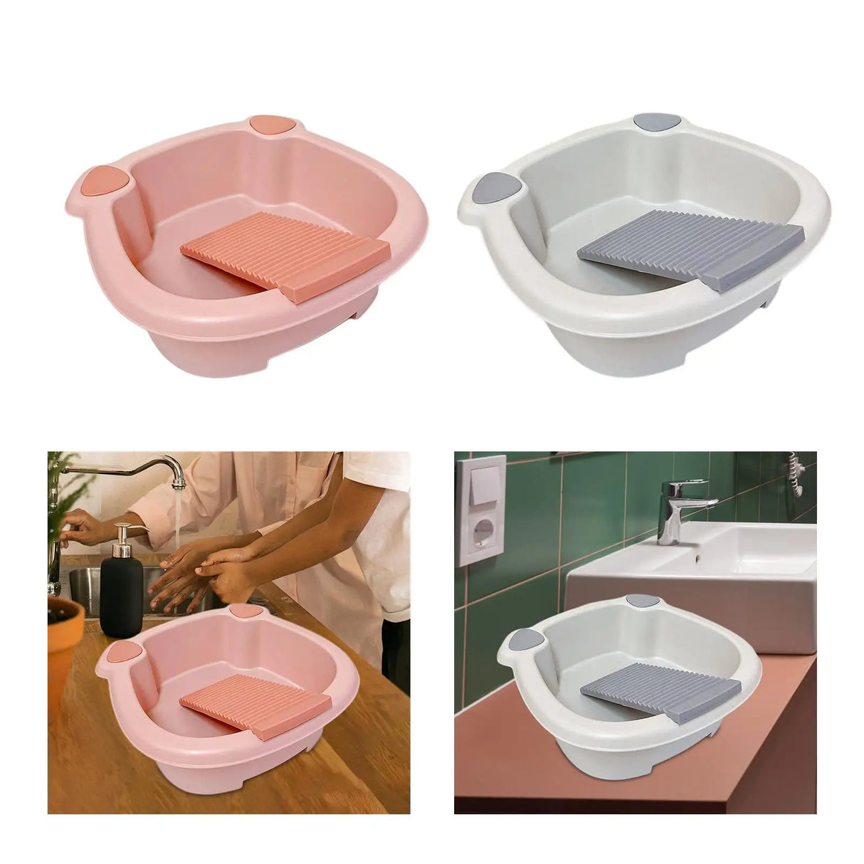 Clothes Washing Basin with Scrubbing Board, Hand Wash Tub for Delicate Items