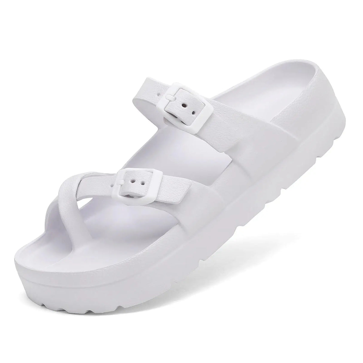 Bebealy Fashion Sandals for Women and Men Pillow Slippers Double Buckle Sandals Adjustable Slides EVA Flat Sandals Beach Sandals