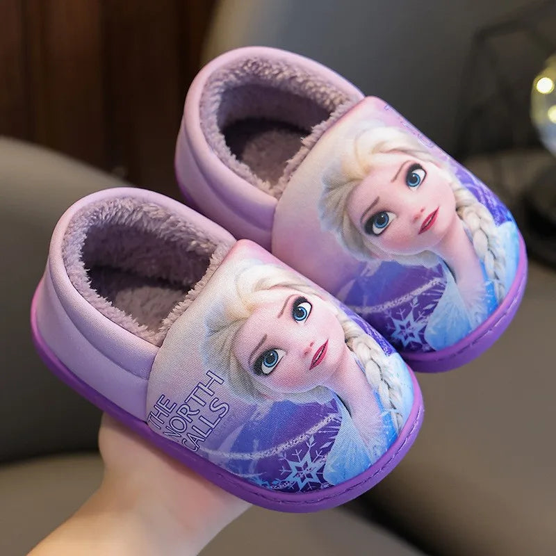 Autumn Winter Indoor Warm Kids Shoes Printed Elsa Princess Girls Cotton Slippers Cute Fashion Baby Children's Cottonslipper