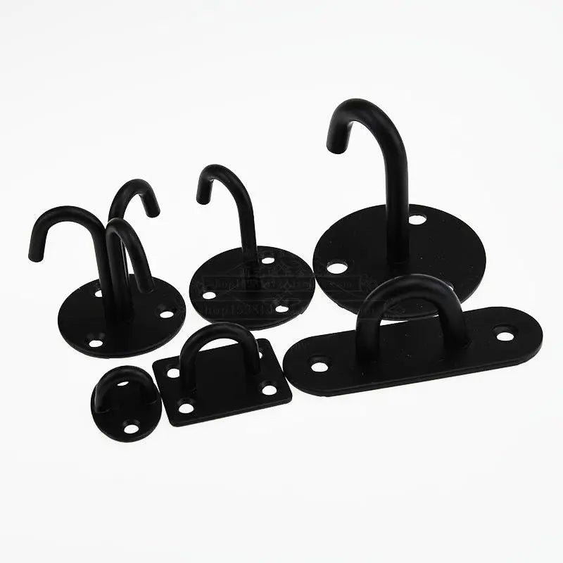 Black Stainless Steel Wall Hook Heavy Duty Fixed Pad Eye Plate Deck Door Buckle U/J-Shaped Heavy Duty Ceiling Mount Hanger