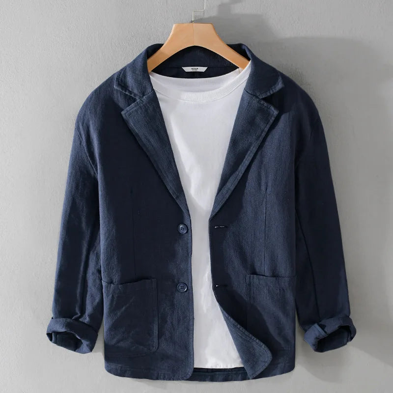 Y803 Spring Autumn Good Quality Linen Blazer For Men Business Casual Solid Color Simple Double Buttons Thin Male Suits Jackets