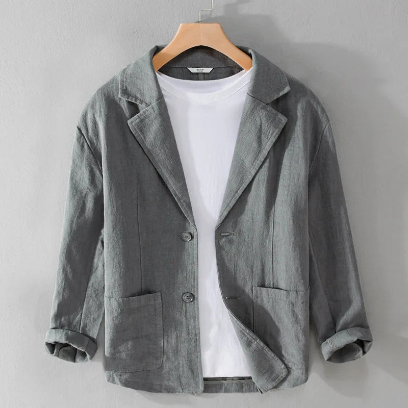 Y803 Spring Autumn Good Quality Linen Blazer For Men Business Casual Solid Color Simple Double Buttons Thin Male Suits Jackets