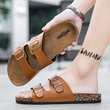 Kidmi Cork Footbed Sandals for Women Men Sandals Summer Beach Sandals Men Double Buckle Slip-On Sandals Nonslip Men Cork Sandals