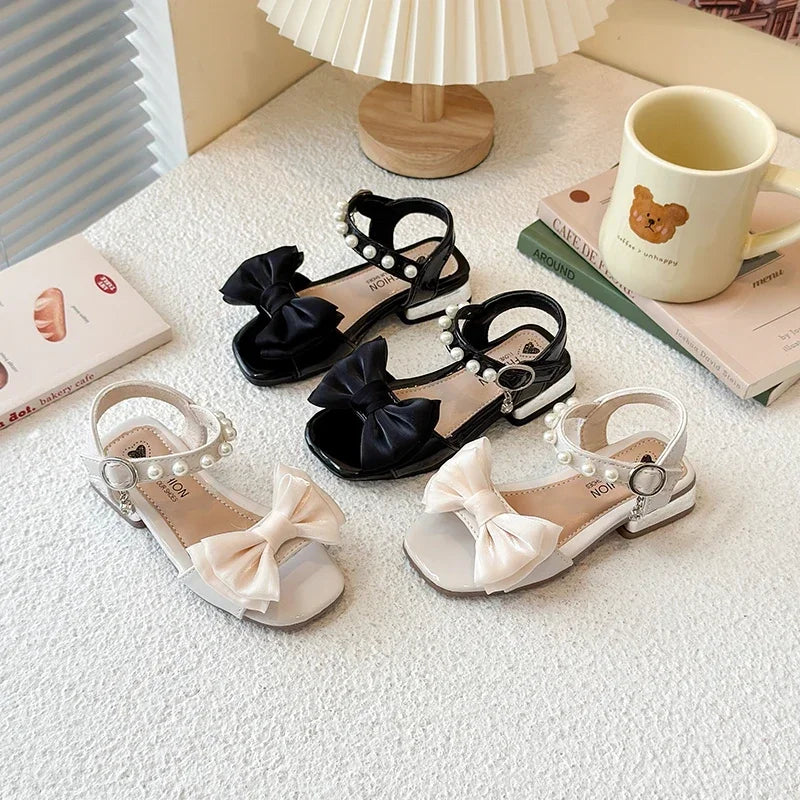 Girls Princess Sandals Sweet Elegant Kids Sandals Dance Wedding Non-slip 2025 Summer New Girls Dress Shoes Big Bows Ins Trendy