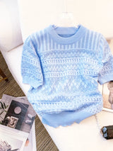 Women's T-Shirts Summer Thin Hollow Out Crew Neck Pullover Sweater Versatile Short Sleeve Knitted Top Women's Clothing