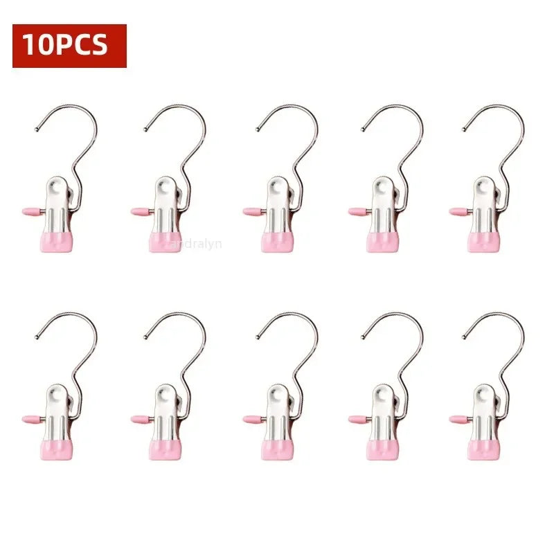 10/5PCS Stainless Steel Clothespins Laundry Clothes Pegs with Hook Pants Hanger Portable Hanging Clips Closet Clothes Organizer
