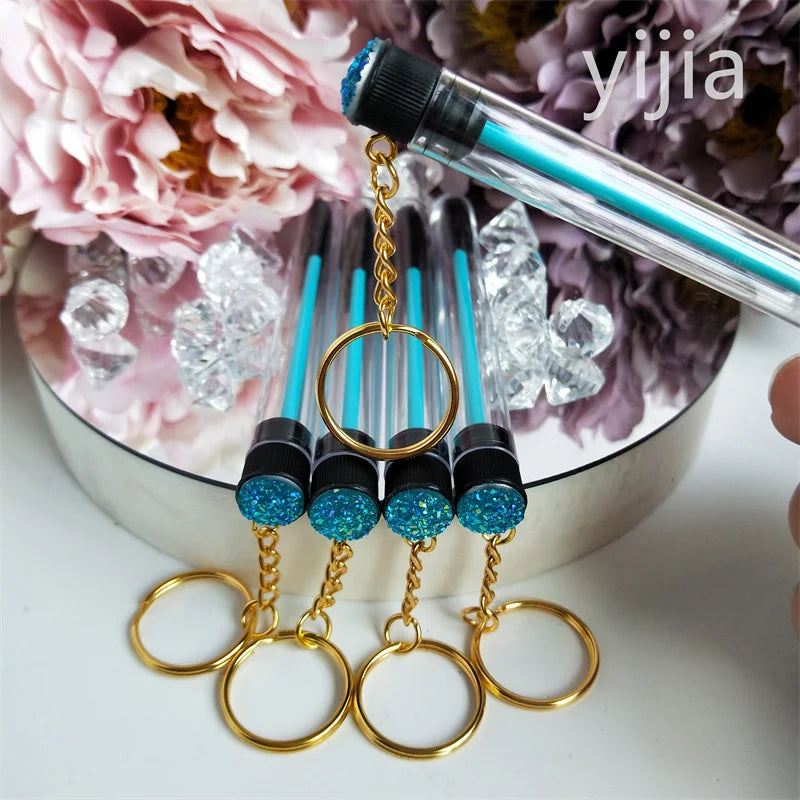 10pcs Disposable Eyelash Brush With Tube Applicator Eyelash Extension Makeup Brush With Keychain Gold Keychain Silver Keychain