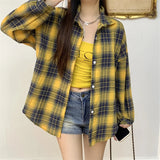 Women's Plaid Flannel Shirt Casual Button Down Long Sleeve Flannel Plaid Blouse Loose Check Shirt Female Teen-girl Preppy Outfit