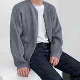Man Clothes Casual Cardigan Knitted Sweaters for Men Solid Color with Pockets Crewneck Zip-up Round Collar Plain Zipper Order S