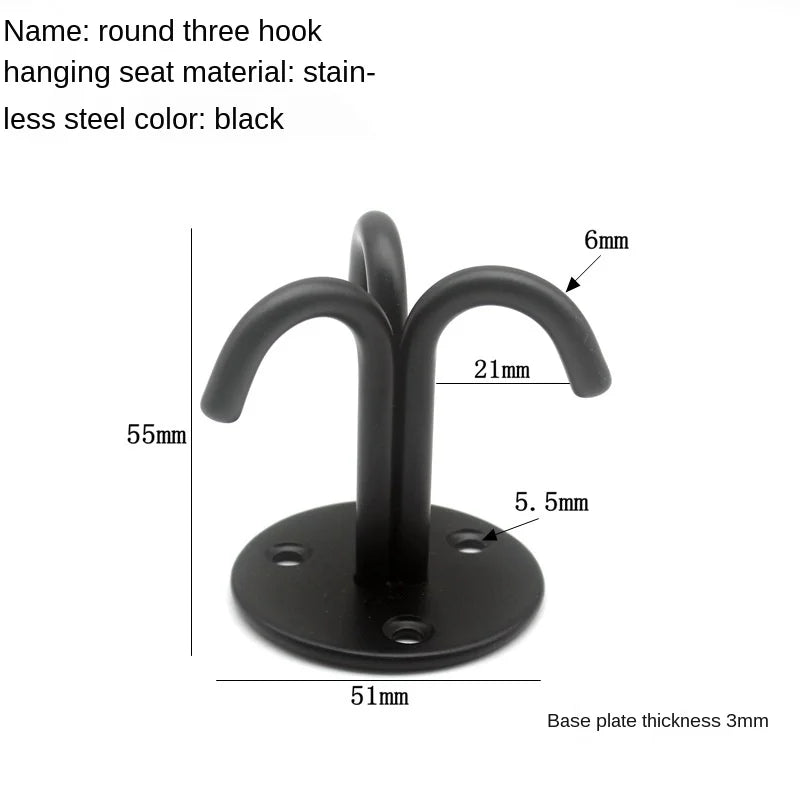 Black Stainless Steel Wall Hook Heavy Duty Fixed Pad Eye Plate Deck Door Buckle U/J-Shaped Heavy Duty Ceiling Mount Hanger
