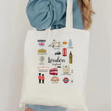 London Tote Bag London Travel Tote Bag Women's Casual Canvas tote bag London Zippered Cosmetic Bag London Landmarks Tote Bag