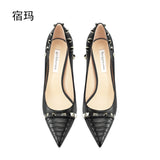 Women's Shoes luxury woman shoes 2024 Heels For Women Fashion Designer Brand Pumps Stiletto Rivets High Heels Pointed Toe 10cm