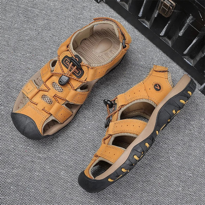 PARZIVAL Summer Men Sandals Genuine Leather Beach Sandals Casual Leather Sandals Male Outdoor Sandals Roman Shoes Dropshipping