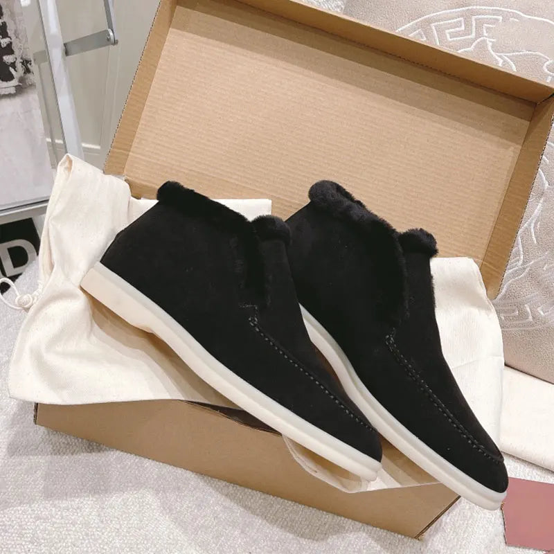 Genuine Leather Ankle Boots For Autumn 2025New Fur One-Piece Warm Woolen Shoes Snow Boot Thick-Soled Loafer Fur Boots For Winter