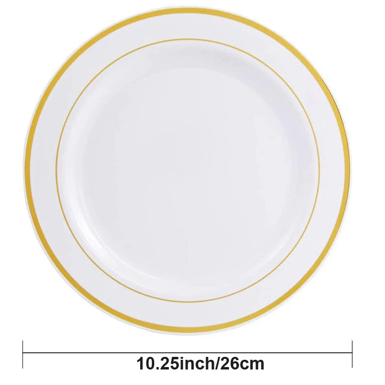 25/10PCS Silver Plastic Plates-Disposable Plastic Plates with Silver Rim- Wedding Party Plates Dinner Plates /Salad Plates