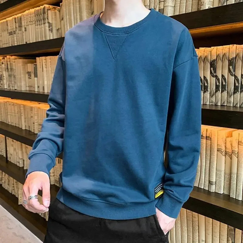 T Shirts for Men Plain Smooth Pullover Unicolor Tops Round Neck Male Clothes Polyester Fashion Trends 2024 Japan Y2k Sweatshirts